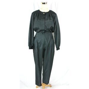 Vintage Matches Crepe Satin Button Front One Piece Jumpsuit Romper Pants S 1980s
